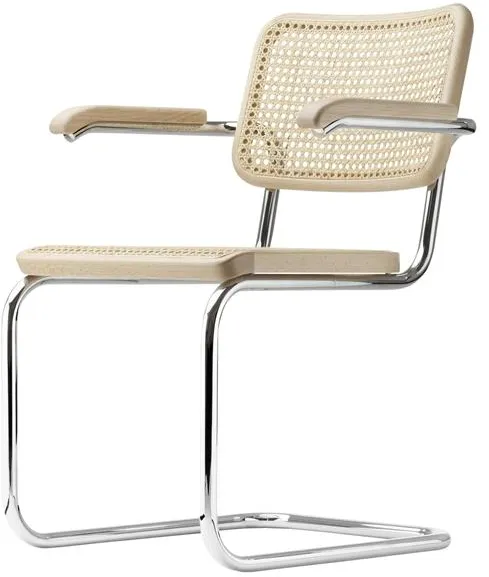 Thonet S 64 V Cantilever Dining Chair with Armrests Chrome/Beechwood